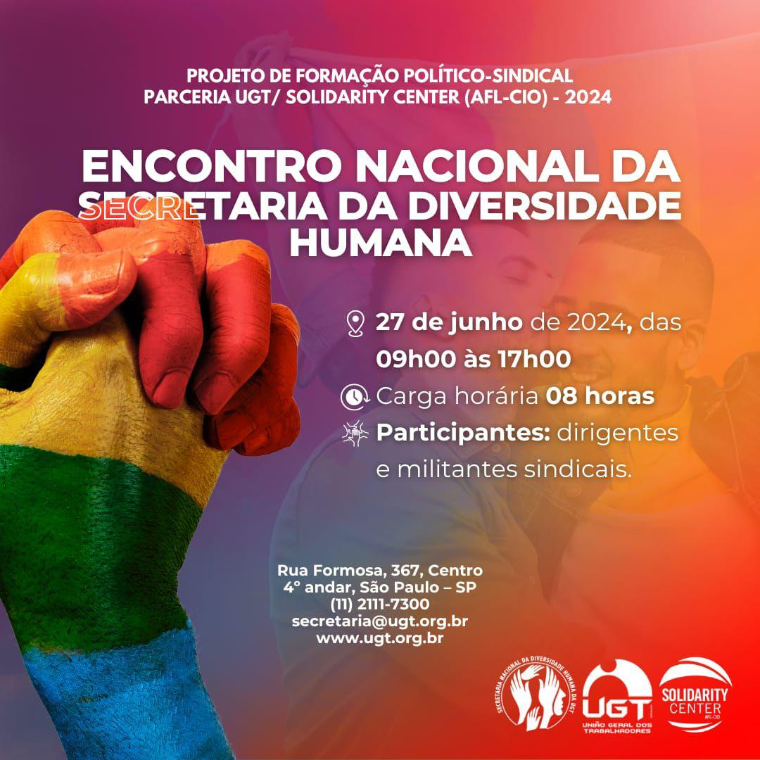 UGT realiza Encontro Nacional da Secretaria da Diversidade Humana neste dia 27