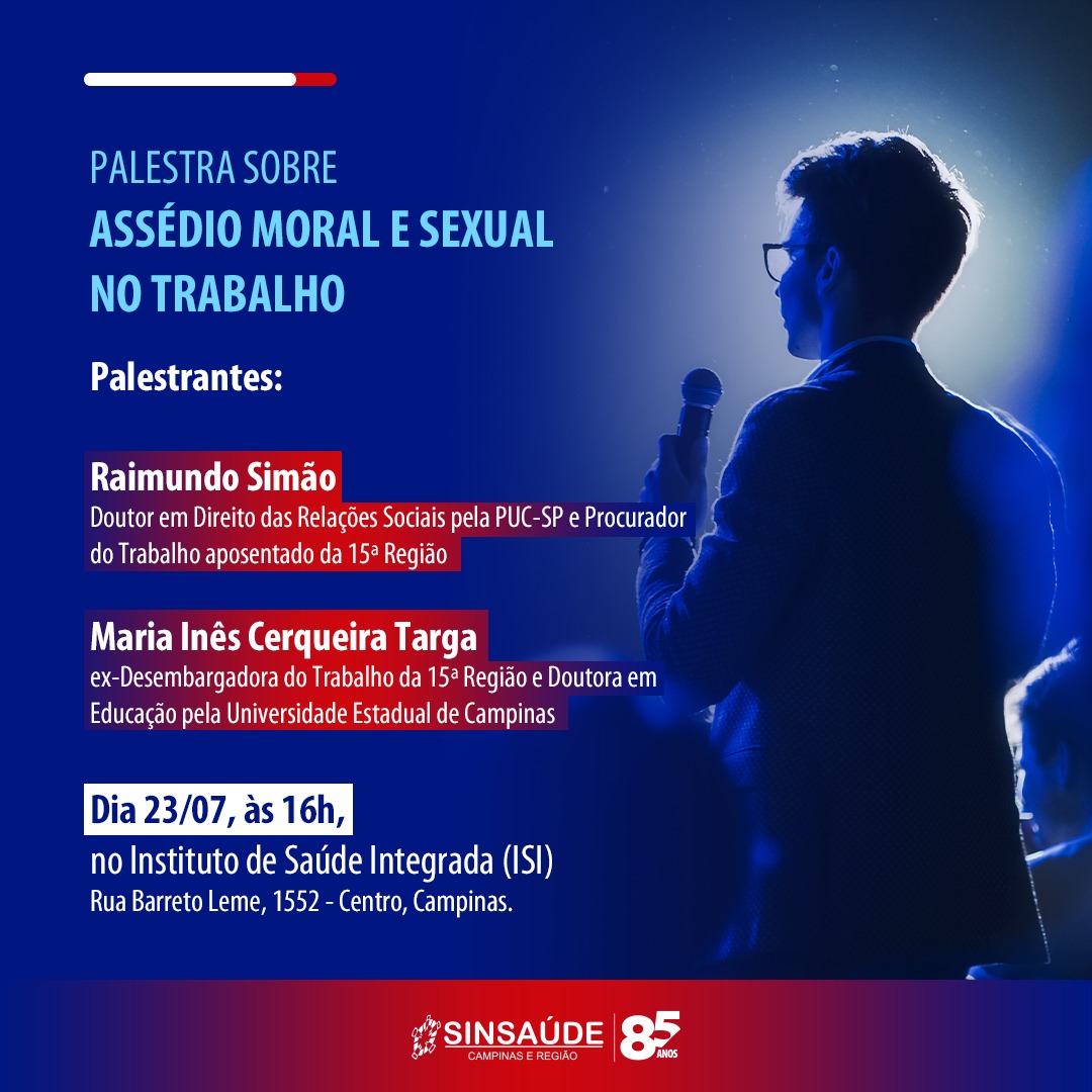 Sinsaúde promove palestra sobre prevenção aos assédios moral e sexual no ambiente de trabalho