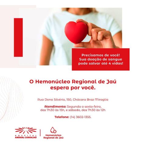 Hemonúcleo Regional de Jaú volta a fazer apelo a doadores de sangue: doações de todos os tipos
