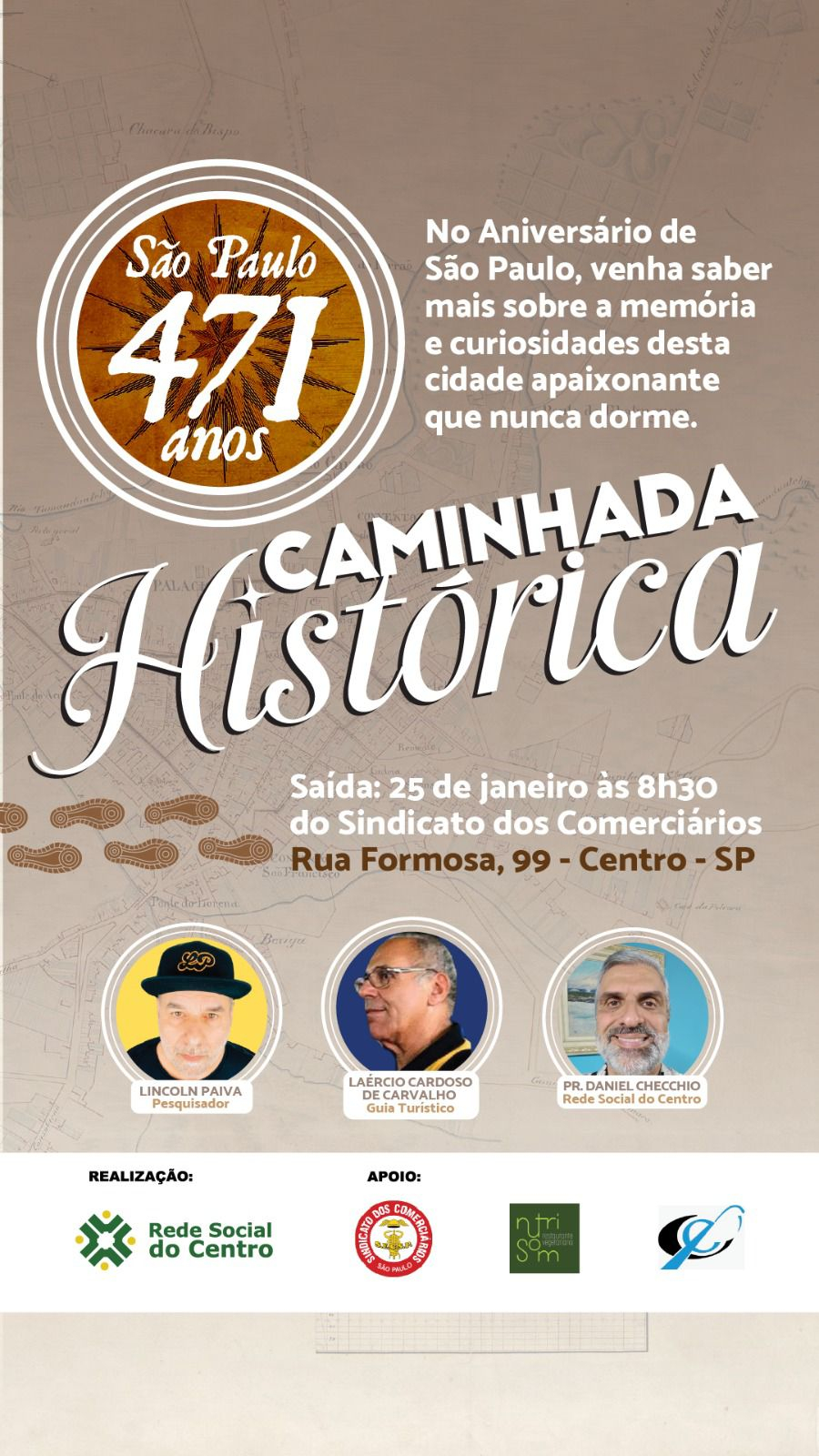 Sindicato realiza CAMINHADA HISTÓRICA PELO ANIVERSÁRIO DE SÃO PAULO 2025