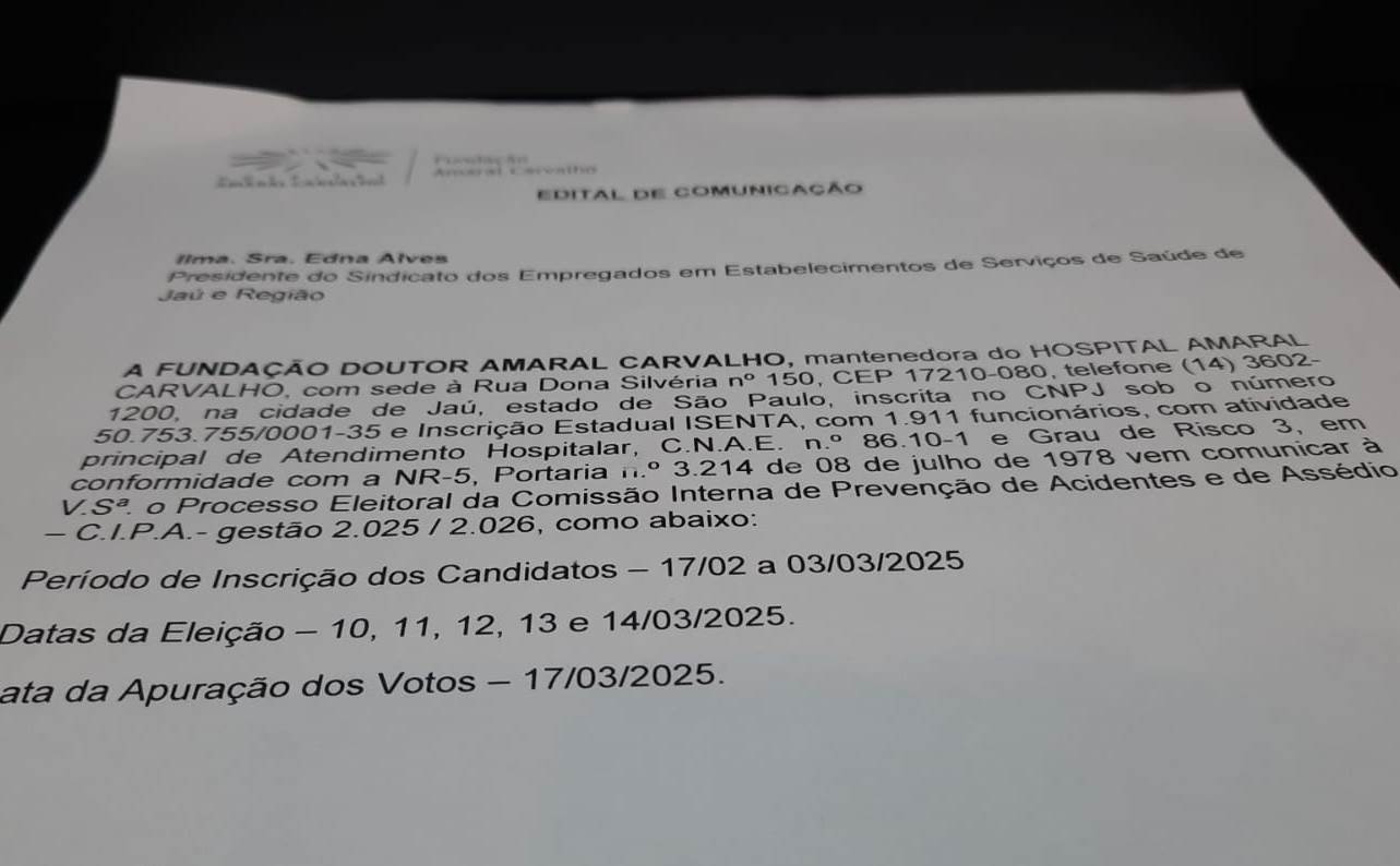 Hospital Amaral Carvalho está com inscrições abertas para eleição da CIPA