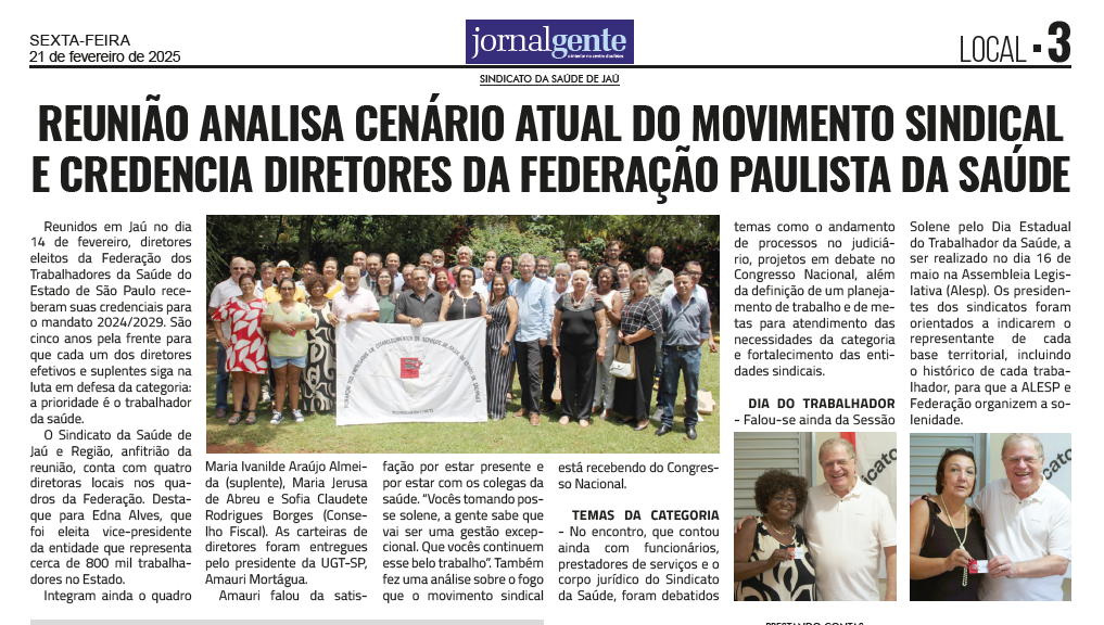 Posse da Federação Paulista da Saúde é notícia no Jornal Gente de Jaú