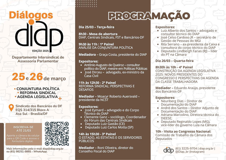  Diálogos DIAP debate demandas dos trabalhadores no Congresso; inscreva-se