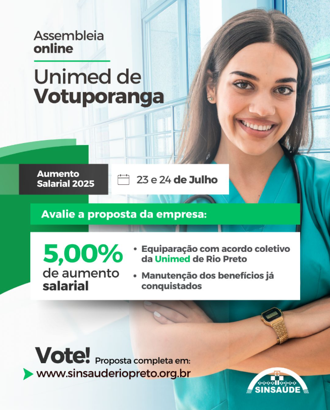Sinsaúde Rio Preto chama assembleia de campanha salarial da Unimed Votuporanga