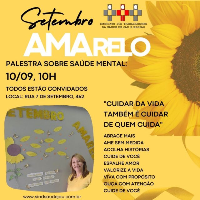  Palestra sobre 'Saúde Mental" dia 10 no SindsaúdeJaú na campanha de prevenção ao suicídio