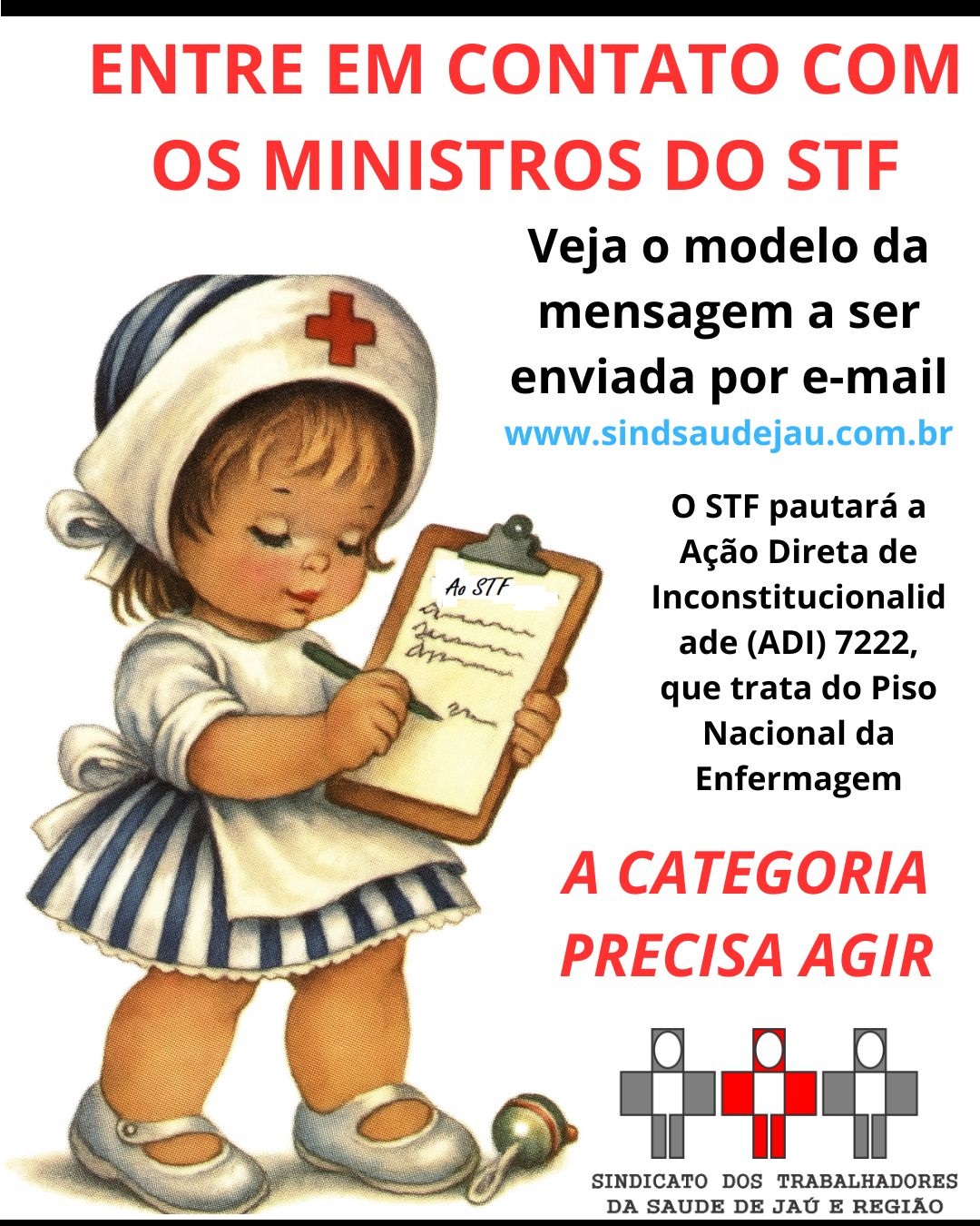 SindsaúdeJaú: envie mensagem ao STF em defesa do piso nacional da enfermagem