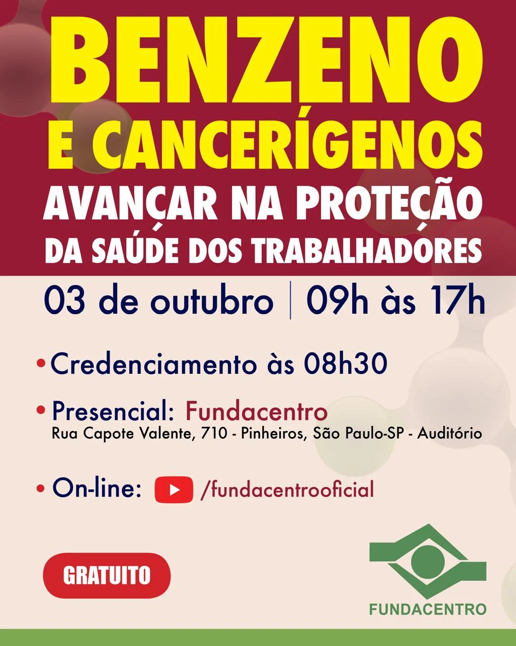 Fundacentro debate riscos do benzeno com transmissão ao vivo