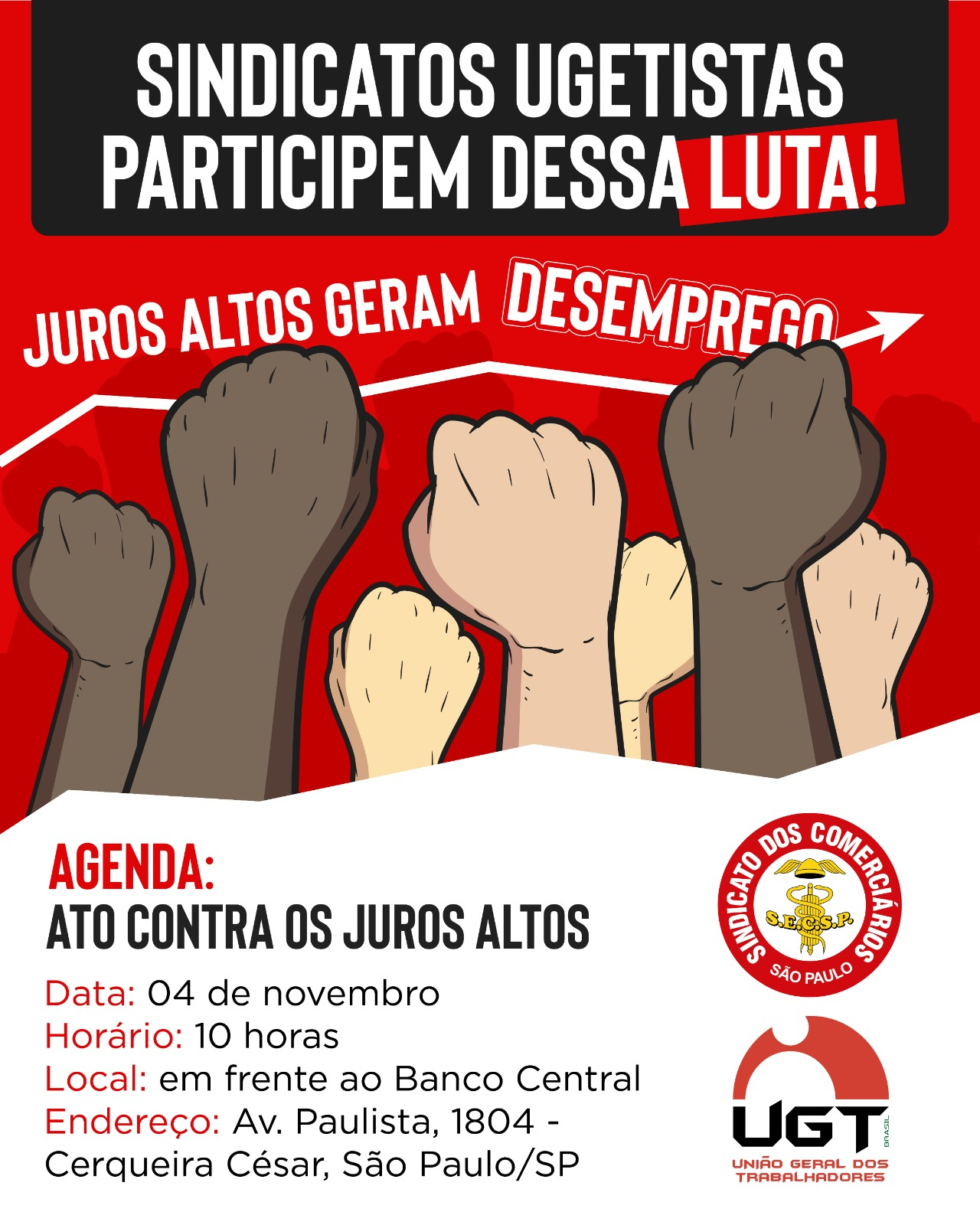 UGT e centrais sindicais protestam na Avenida Paulista contra a Selic de 15%