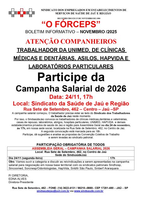Sindicato da Saúde de Jaú inicia temporada de assembleias da Campanha Salarial 2026
