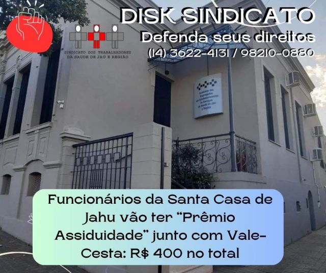 Funcionários da Santa Casa de Jahu vão ter "prêmio assiduidade" junto com Vale-Cesta: R$ 400 no total