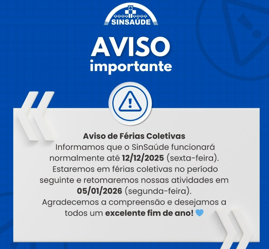 Sinsaúde Rio Preto faz recesso de férias após dia 12