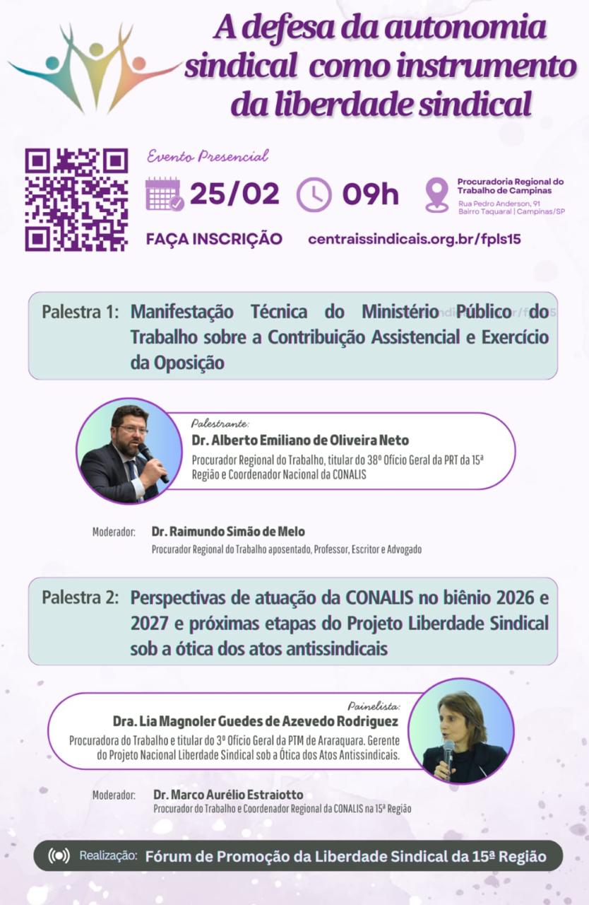 TRT-15 organiza evento sofre autonomia e liberdade sindical