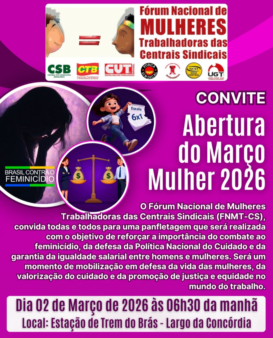 Centrais preparam ato das mulheres para o dia 2 de março