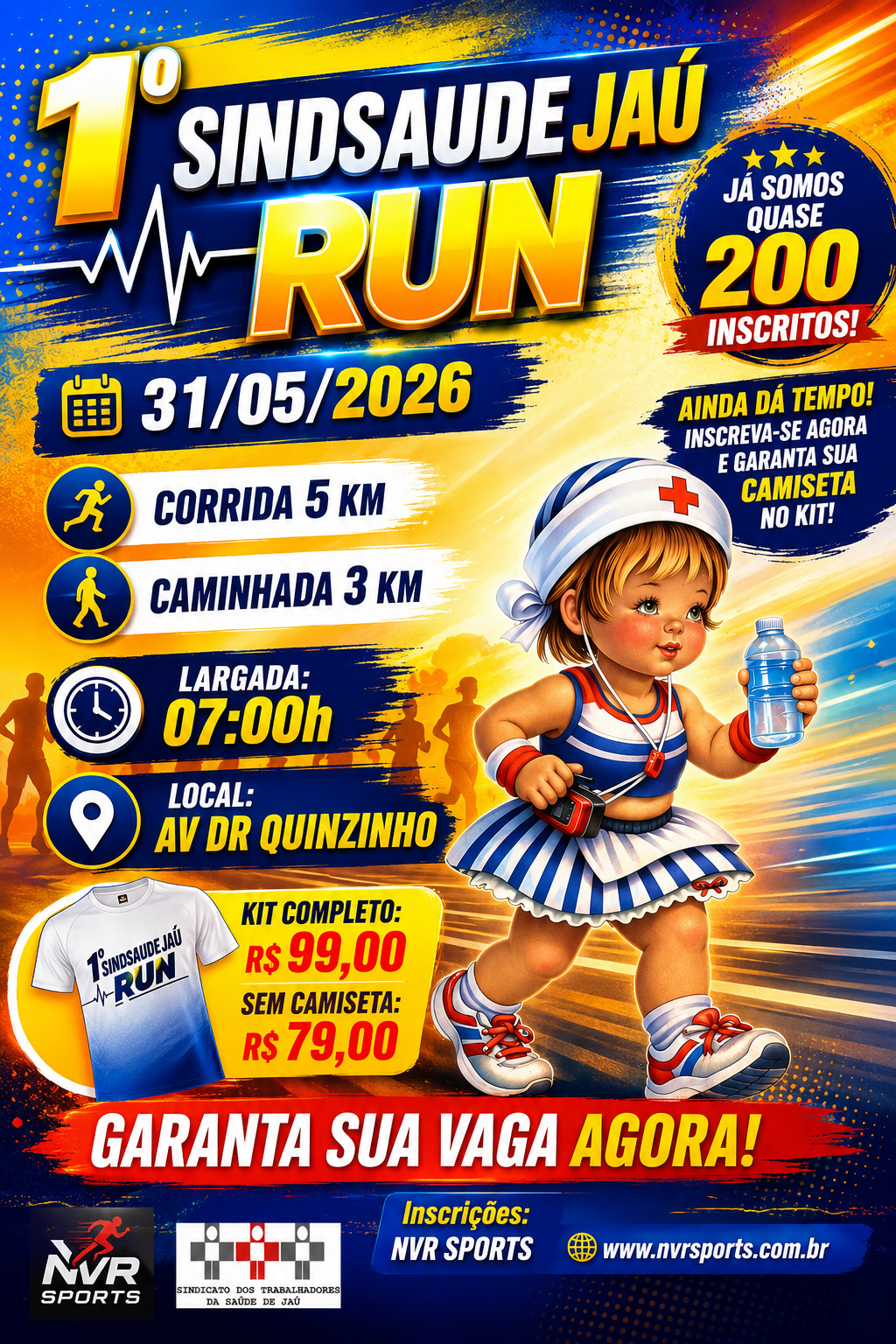  Reta final para garantir camiseta da 1ª SINDSAUDEJAU RUN: já somos quase 200 inscritos