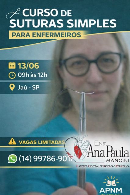 Curso de sutura simples para enfermeiros: últimas vagas para capacitação prática dia 13 de junho em Jaú