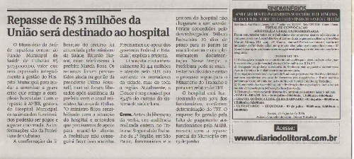 Repasse de R$ 3 milhões da União será destinado ao hospital