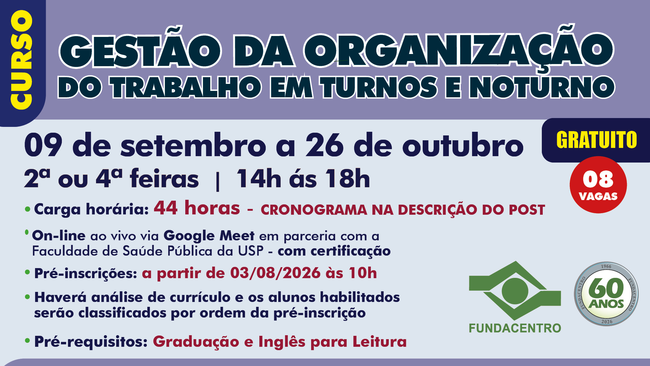 Aulas on-line discutem efeitos do trabalho em turnos e noturno sobre a saúde e intervenções para reduzir riscos e acidentes